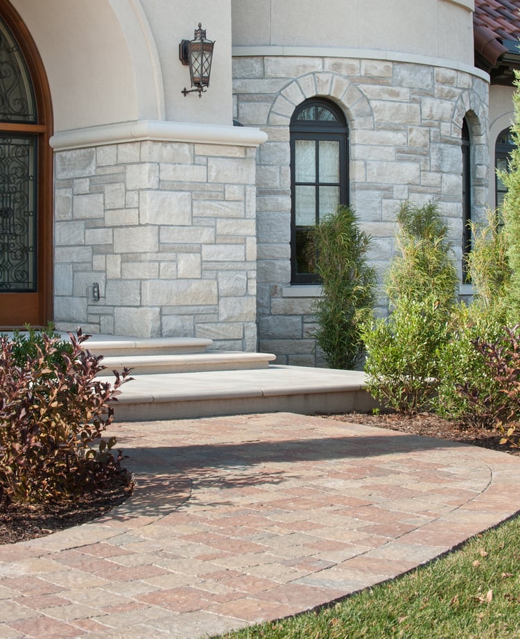BERKSHIRE™ Indiana limestone thin veneer and concrete paver walkway