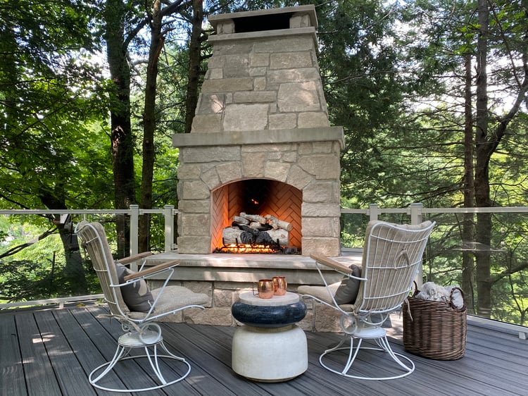 Evette Rios PA Deck Outdoor Living Space Outdoor Fireplace Indiana Limestone