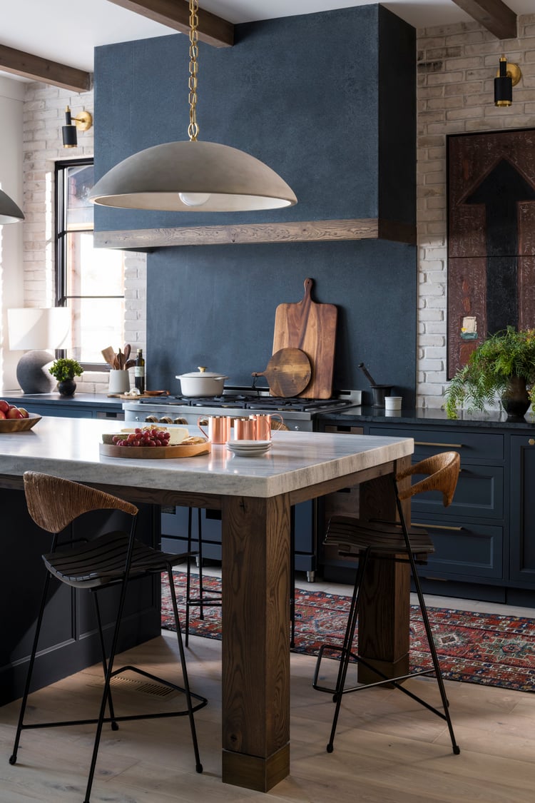 Modern Rustic Southern Kitchen with Boho Decor, Marble Island, and Soapstone Countertops